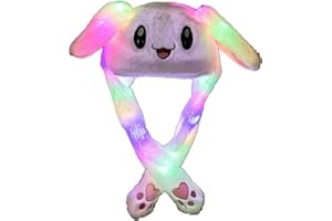 PROBUK Easter Bunny Hat with Moving Ears Funny Plush Light Up Rabbit Ears Jumping Hat with Led Light,White Cute Bunny Hat Cartoon Cosplay Dressup for Kids Women Girls on Children Party Birthdays Christmas