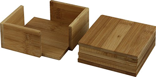 wns-emg-world Glasuntersetzer Getränke Untersetzer Set aus Bambus 7 teilig mit Halter - 3