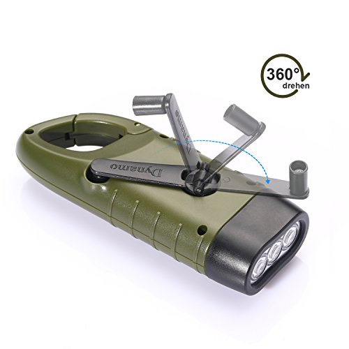 Dynamo Taschenlampe Handkurbel & Solar Notfall-Taschenlampe mit Karabiner Clip für Outdoor Camping Klettern Wandern - 5