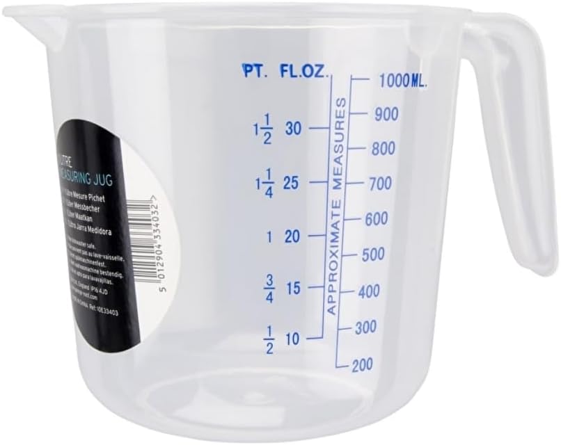 Chef Aid 1 Litre Plastic Measuring Jug, BPA-Free, Transparent Liquid Measuring Cup with Easy-Read Markings, Ideal for Cooking, Baking, and Food Preparation