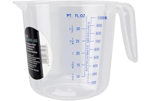 Chef Aid 1 Litre Plastic Measuring Jug, BPA-Free, Transparent Liquid Measuring Cup with Easy-Read Markings, Ideal for Cooking, Baking, and Food Preparation