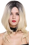 marca: WIG ME UP  WIG ME UP ® - ZM-1733-613CR1B Peluca mujer corto hasta los hombros ondulado raya medio mezcla ombre negro y rubio platino