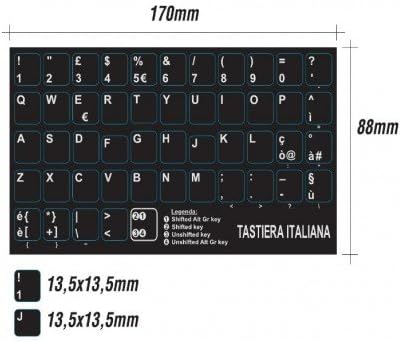 StickersLab 13.5mm x 13.5mm x 13.5mm Black Background Italian Keyboard Letters Stickers (100 Pieces)