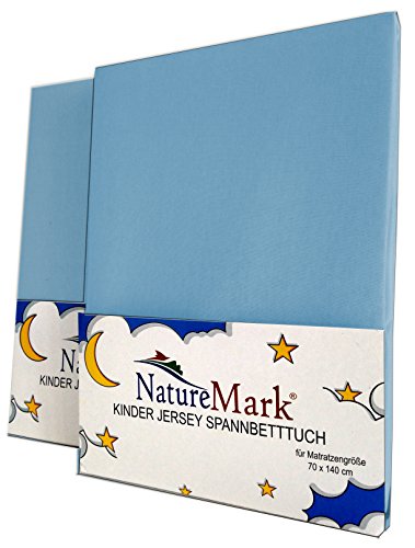 NatureMark NM-HT1003 Doppelpack Kinder-Jersey Spannbettlaken, 60 x 120 / 70 x 140, hell blau
