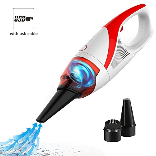 Preisvergleich Produktbild Handstaubsauger, Evertop Mini Akkusauger Kabelloser Staubsauger 45 min Arbeitszeit Autostaubsauger starke Saugkraft beutellos, 2 Ersatzfilter für Autos Zuhause Rot