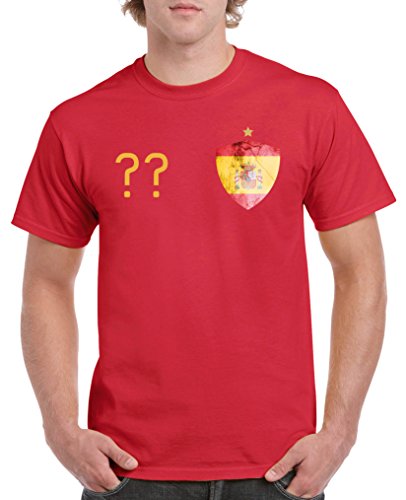 Comedy Shirts – Spanien Trikot – Wappen: Klein – Wunsch – Herren T-Shirt – Rot / Gelb Gr. S