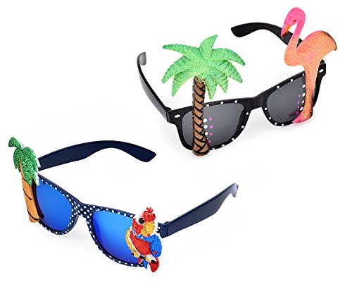 DSstyles 2 Stück Hawaiianische Tropische Neuheit Sonnenbrille Flamingo Papagei Baum Party Brille für Verrücktes Kleid - 2