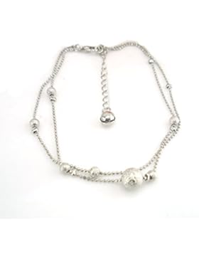 Boowhol Fußkettchen Fußkette 925 Sterling Silber Verstellbar Kugel doppelt-Ketten Fußkettchen Strand Fußschmuck