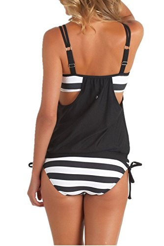 ASCHOEN Damen Bikini Set Streifen Zweiteilig Schwimmanzug Tankini Bademode Strand Bikini - 3