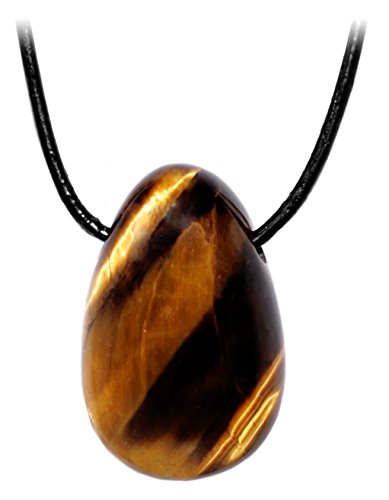 Kaltner Präsente Idée Cadeau - Collier en Cuir pour Hommes et Femmes avec Pendentif en pierres précieuses oeil de tigre