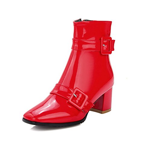 VogueZone009 Femme Zip Carré à Talon Correct Haut Bas Bottes, Rouge, 39