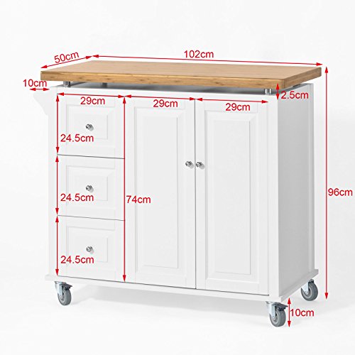SoBuy® Neu Luxus-Küchenwagen, Arbeitsplatte aus hochwertigem Bambus,Kücheninsel,Küchenschrank,Servierwagen, Rollwagen, FKW30-WN - 6