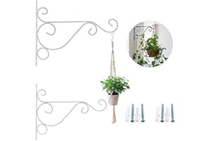 Bestenrose 2 Stück 10" Blumenampelhalter Eisen hängende Pflanzen Halterung dekorative Wand Pflanzer Kleiderbügel Haken mit schwarz Schrauben für Vogelhäuschen Laternen Windspiele (weißes)