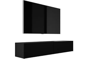 3E 3xE living.com Meuble TV Suspendu, D: L: 170 cm, H : 34 cm, P : 32 cm. Rangement TV, Meuble TV Mural, Table TV, Meuble Television, Noir Mat