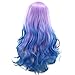 Produktbild QHGstore Laides Gradient Lange Curly Wellige Synthetische Perücke Cosplay Mix Lila Blau Voll Perücken