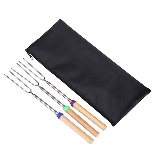 GHB 8 x Grillspieße BBQ Spieße Edelstahl mit Holzgriff 31cm-82cm für Bratwurst Würstchen Hot Dog und Marshmallows und mehr - 6