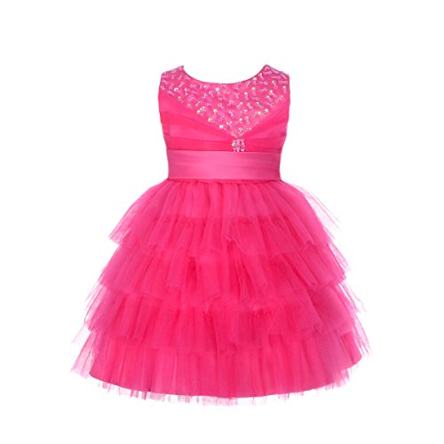 Dressy Daisy Baby Girls' Beaded Satin Tulle Tiered Wedding flower Girl Bridesmaid Dresses Party Dress Size 9-12 Months Hot Pink