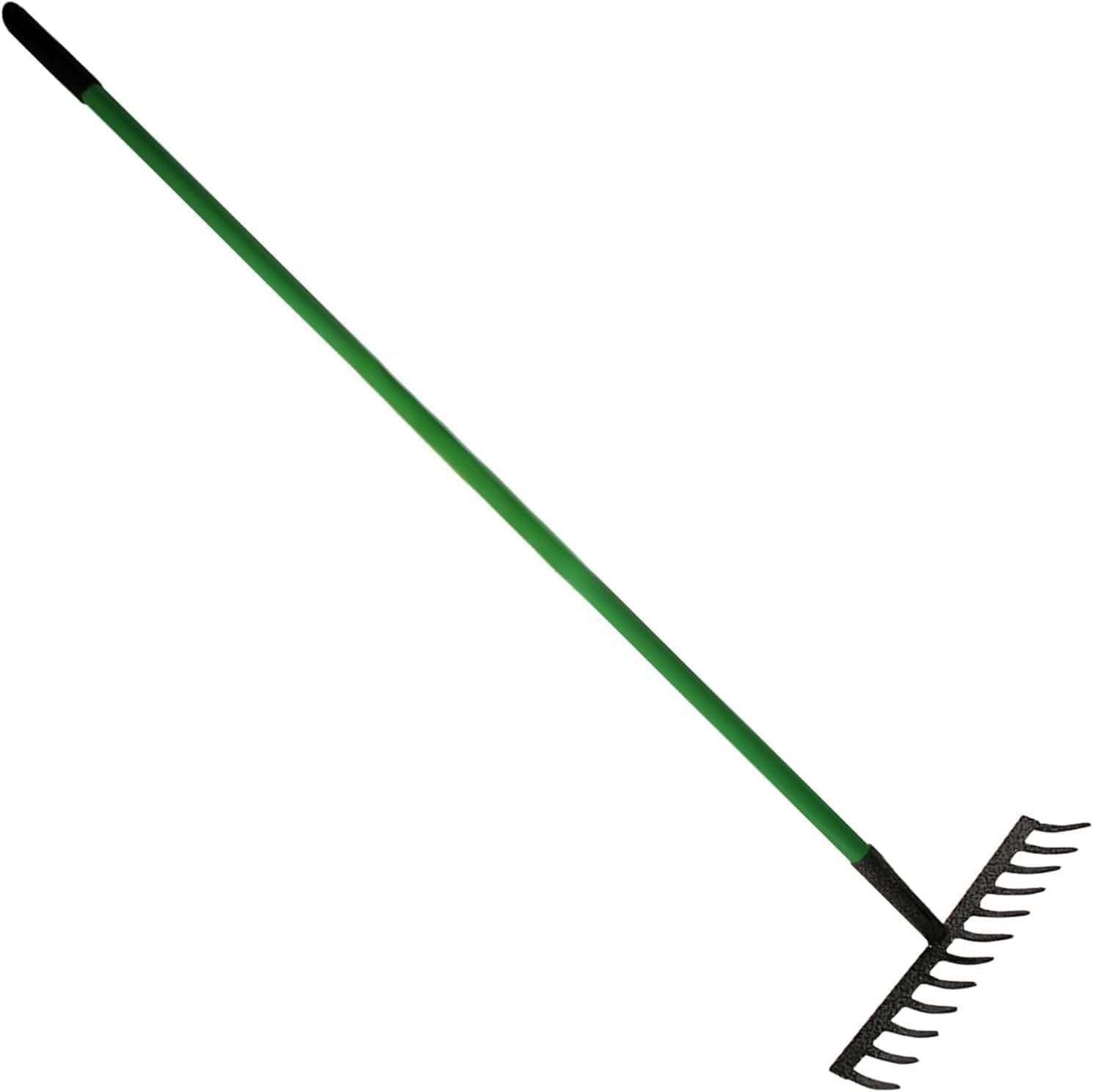 PriceKingX Carbon Steel Garden Rake Heavy Duty Metal Leaf Rake for Lawn, Soil, Gravel & Garden Beds, Strong Wide Head Rake for Levelling, Weeding & Debris Collecting, Long Handle Yard Tool