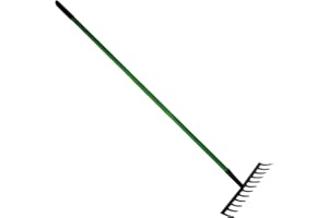 PriceKingX Carbon Steel Garden Rake Heavy Duty Metal Leaf Rake for Lawn, Soil, Gravel & Garden Beds, Strong Wide Head Rake for Levelling, Weeding & Debris Collecting, Long Handle Yard Tool - 1