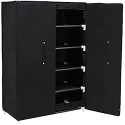 SONGMICS Armoire, Étagère à Chaussures, Meuble de Rangement, 6 Niveaux, Capacité 15 Paires de Chaussures, Housse en Tissu Non-tissé, avec Porte, Dimensions 61 x 28 x 89 cm, Noir RXA16H