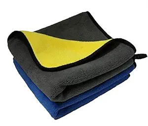 SOBBY Microfiber Cloth for Car Cleaning and detailing - Dual Sided, Extra Thick Plush Microfiber Towels Lint-free, 600 GSM, 40cm x 60cm (Multicolour, Set of 2)