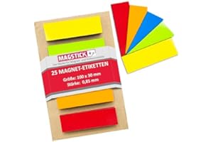 Magstick Etichette magnetiche colorate 25 pezzi I 10 x 3 cm I 5 strisce per colore I riutilizzabili possono essere tagliate a misura e pulite I strisce magnetiche per lavagna bianca I mag217