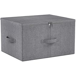 Boîte de rangement pliante avec couvercle à fermeture à glissière et poignées, Panier de rangement avec tissu en lin, séparateurs amovibles pour tiroir à placard, gris foncé, 2 pièces