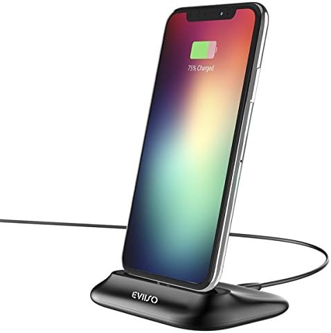 iPhone Lightning Charging Dock, EVIISO iPhone Charger Docking Station Charging and Data Sync Desktop Dock Stand with Lightning Adapter for Apple iPhone X 8 8Plus 7 7Plus 6 6s 6 Plus 5 5s 5C SE (Black)