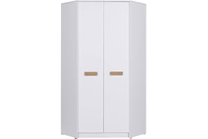 ‎MARMEX MEBLE Marmex Grant G8 - Eckschrank 91x195x91 cm, Bücherregal - Eckgarderobe mit Kleiderstangen und Einlegeböden für das Jugendzimmer, Schlafzimmer - Eckkleiderschrank - weiß + Riviera Eiche