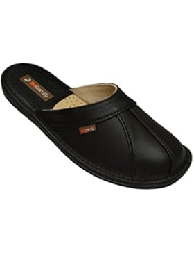 BeComfy Herren Hausschuhe Leder (Kalbsleder) Pantoffeln Schwarz Geschenkkarton (Wahlweise) Modell MI09
