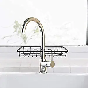 Hixomer 2 Pcs Faucet Storage Soap Sponge Dish Hanging Holder Metal Sink Caddy Organizer Drainer Clamp Rack for Kitchen Bathroom Tap Rack