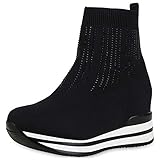  SCARPE VITA Damen Plateau Sneaker Strick Schuhe Keilabsatz Turnschuhe Strick Sockenschuhe Wedges Modische Keilsneaker 180105 Schwarz Weiss 37