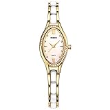 Dame Keramik Quarz Armbanduhr Kristall Armband, Blume Shell Oval Frauen Uhren Gesicht Perle Uhrenarmband, Umschlagverschluss, Freund Geschenk (Farbe : Gold)