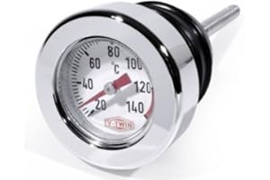 ZEMEX Öl Messstab Chrom weiss Celsius Temperatur Peilstab f. Harley Chopper Universal Softail Fat Boy, Heritage, Night Train, Softail SpringerThermometer
