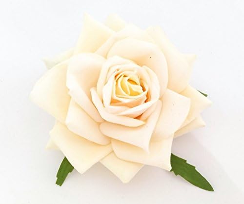 Ivory Cream Open Rose Artificial Hair Flower Clip Buttonhole Corsage