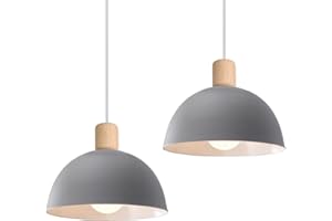 iDEGU 2 Stück Hängelampen Retro E27 LED Hängeleuchte Moderne Skandinavisch Deckenleuchte aus Metall Holz Pendelleuchte für Schlafzimmer Esszimmer Küche Restaurant (Grau, 2 Lampen)