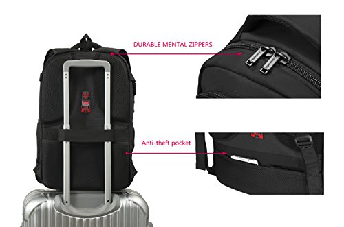 Shengts Laptop Rucksack 18 Zoll mit Regenschutz Durchlass Rucksack Daypack Wasserdicht Laptoptasche mit USB Port Stoßfest Notebooktasche Reiserucksack bis zu 18 Zoll Business Laptop Rucksack Wanderrucksack Sportrucksack Reiserucksack Schulrucksack Mädchen Herren Damen schwarz - 5