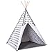 Produktbild Tipi-Spielzelt für Kinder mit Bodenmatte. Perfekter Wigwam für Abenteuer, Kinder werden dieses Spielhaus lieben. Atemberaubendes Weiß mit grauem Herzmuster. 100% Baumwolle. 160cm hoch
