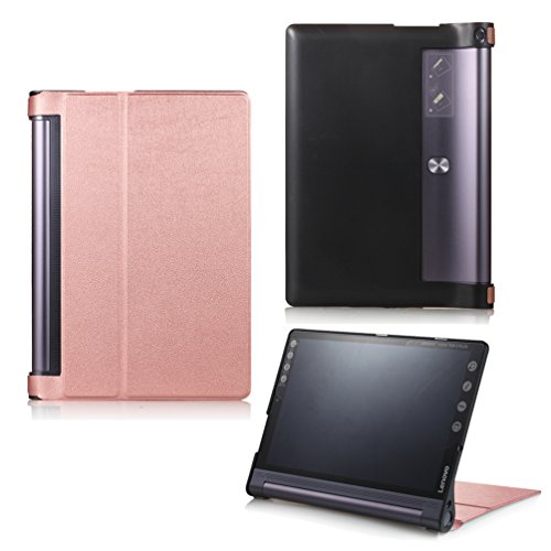 Lenovo Yoga Tab 3 Plus 10.1 Klapphülle,QUENJOY® Ultra Schlank Ochwertiges PU Leder Etui Cover Case Tasche mit Super 360° Anti-Wrestling Schutzhülle für Lenovo Yoga Tab 3 Plus (LTE) 10,1 Zoll Tablet-PC,Rose Gold