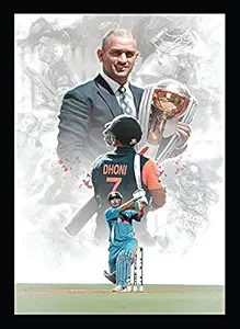BIRDS MIND Captain Cool Ms Dhoni Photo Framed Wall Poster Synthetic Wood Wall Hanging Boys Girls Living Room Bedroom Home Wall Frames L x H 9.5 Inches x 13 Inches
