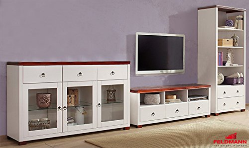 ᐅ Wohnwand 3teilig Kiefer massiv weiß / kirschbaum