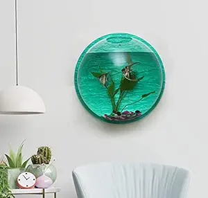 Wall Mounted Hanging Aquarium Transparent Acrylic Fish Bowl 6 inch Non- Breakable Flower Pot Ocean Green