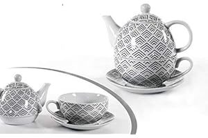 GICOS IMPORT EXPORT SRL Set thè Tazza con teiera e piattino in Porcellana Decorato 15,5+13,5 CM ELA-780769