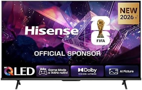 Hisense Smart TV QLED 144Hz 43" 4K 43E7S PRO, Audio Dolby Atmos, VIDAA OS con 1000+ APP, Dolby Vision IQ, HDR 10+, Native 144Hz Game Mode, AirPlay2, Alexa Built-in, lativù 4K