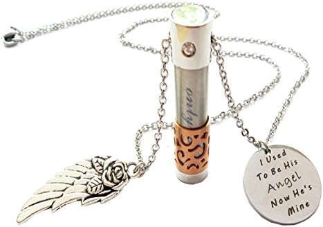 Memorial dad jewelry cremation ashes perfume bottle necklace I Used To Be His Angel Now He's Mine