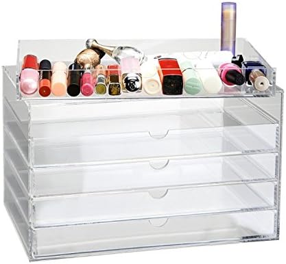 Cooshional 5 Drawer Makeup Cosmetic Organizer Multipurpose Display Box Storage,Clear