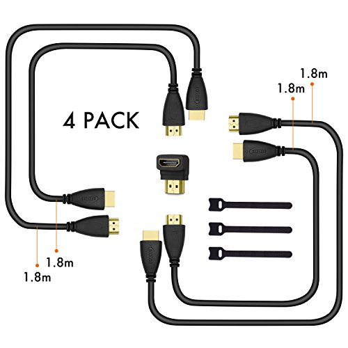 Perlegear HDMI Kabel 2m 4 Pack – High Speed HDMI Kabel – Nützliche 90 Grad Adapter – Langlebig & Langlebig – Unterstützt TV, 1080P, 3D, HDTV, Xbox, PS4, Wii, Ethernet, Computer - 2