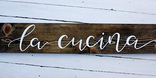 yyyhkkk Large La Cucina Reclaimed wood plaque Sign Hand Lettered Italian Phrase Sign Hand Printed Sign Rustic Home Decor Kitchen Sign