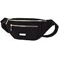 QBLYN Women Fanny Pack Waist Pack Adjustable Strap Hands Free with 2 Zipper Pockets Bag Waist Bag for Shopping Festival Workout Cycling Sports (Black)
