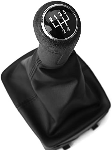 Automotive Gear Stick Shift Knob Cover Gaiter 5 Speed Interior Car Transmission Gear Stick Shift Shifter Knob Lever 6QI711113 with Leather Cover Plastic Knob